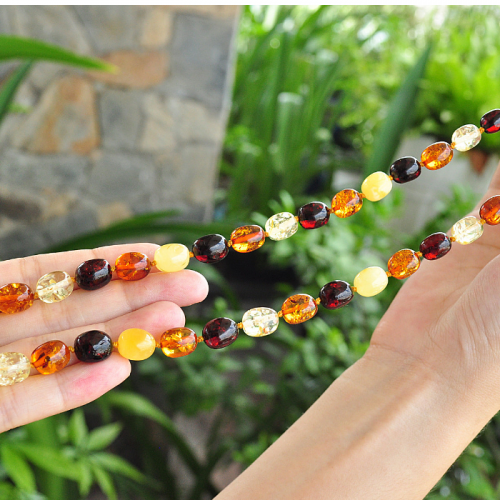 Vòng Cổ Hổ Phách Đa Sắc Hạt Oliu