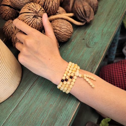 Vòng 108 Hạt Hổ Phách Nga Vàng Bơ Niên Đại Cao
