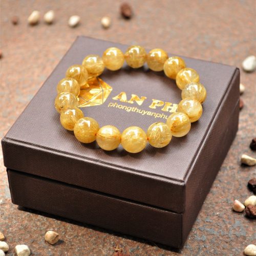 Vòng Tay Thạch Anh Tóc Vàng 13 ly Dành Cho Mệnh Thổ, Kim