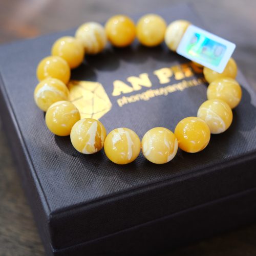 Vòng hổ phách Nga mật lạp vàng vân bạch lạp vip 13 ly (Giấy kiểm định nước ngoài 1140/2023)