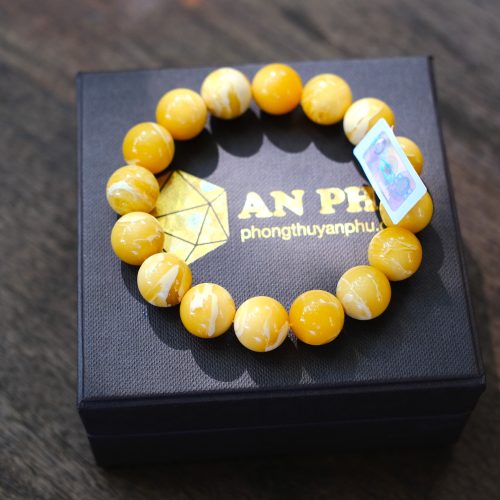 Vòng hổ phách Nga mật lạp vàng vân bạch lạp vip 13 ly (Giấy kiểm định nước ngoài 1140/2023)