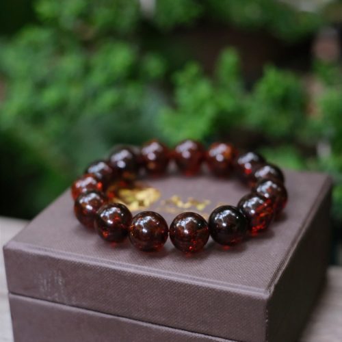 Vòng Hổ phách Huyết đỏ Nga hạt tròn 13 ly