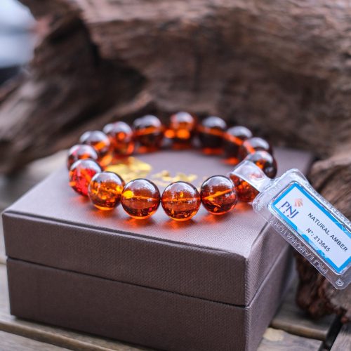 Vòng hổ phách Cognac Ba lan màu nâu trà 14 ly