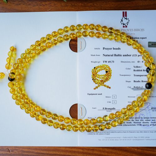 Vòng hổ phách vàng chanh Balan 108 hạt 10 ly tại Phong thủy An Phú