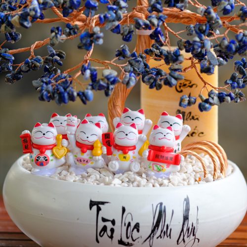 Cây Đá Phong Thủy Mèo Thần Tài Đá Lapiz Cỡ Đại