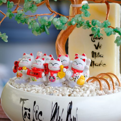 Cây Đá Phong Thủy Mèo Thần Tài Thạch Anh Xanh Cỡ Đại